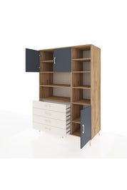 Kronos Dolap 9 Raflı 4 Çekmeceli 3 Kapaklı 132x59x195 Çam-Antrasit/Aytaşı