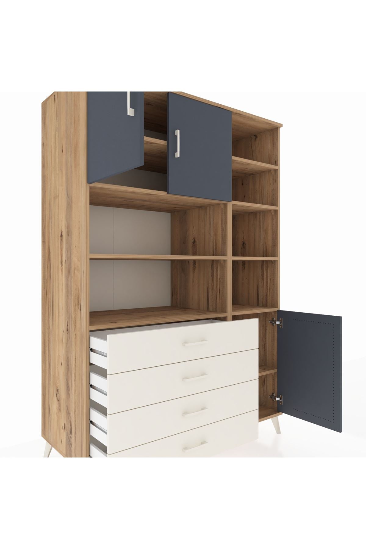 Kronos Dolap 9 Raflı 4 Çekmeceli 3 Kapaklı 132x59x195 Çam-Antrasit/Aytaşı