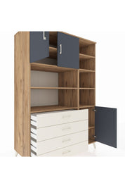 Kronos Dolap 9 Raflı 4 Çekmeceli 3 Kapaklı 132x59x195 Çam-Antrasit/Aytaşı