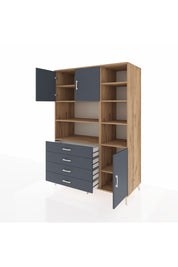 Kronos Dolap 9 Raflı 4 Çekmeceli 3 Kapaklı 132x59x195 Çam-Antrasit/Antrasit