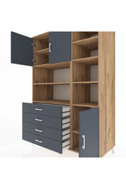 Kronos Dolap 9 Raflı 4 Çekmeceli 3 Kapaklı 132x59x195 Çam-Antrasit/Antrasit