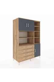 Kronos Dolap 9 Raflı 4 Çekmeceli 3 Kapaklı 132x59x195 Çam-Antrasit/Çam