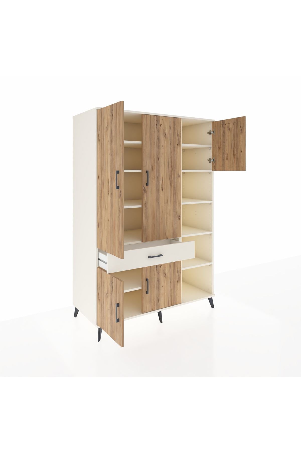 Kronos Dolap 10 Raflı Tek Çekmeceli 5 Kapaklı 132x59x195 Aytaşı-Çam/Aytaşı