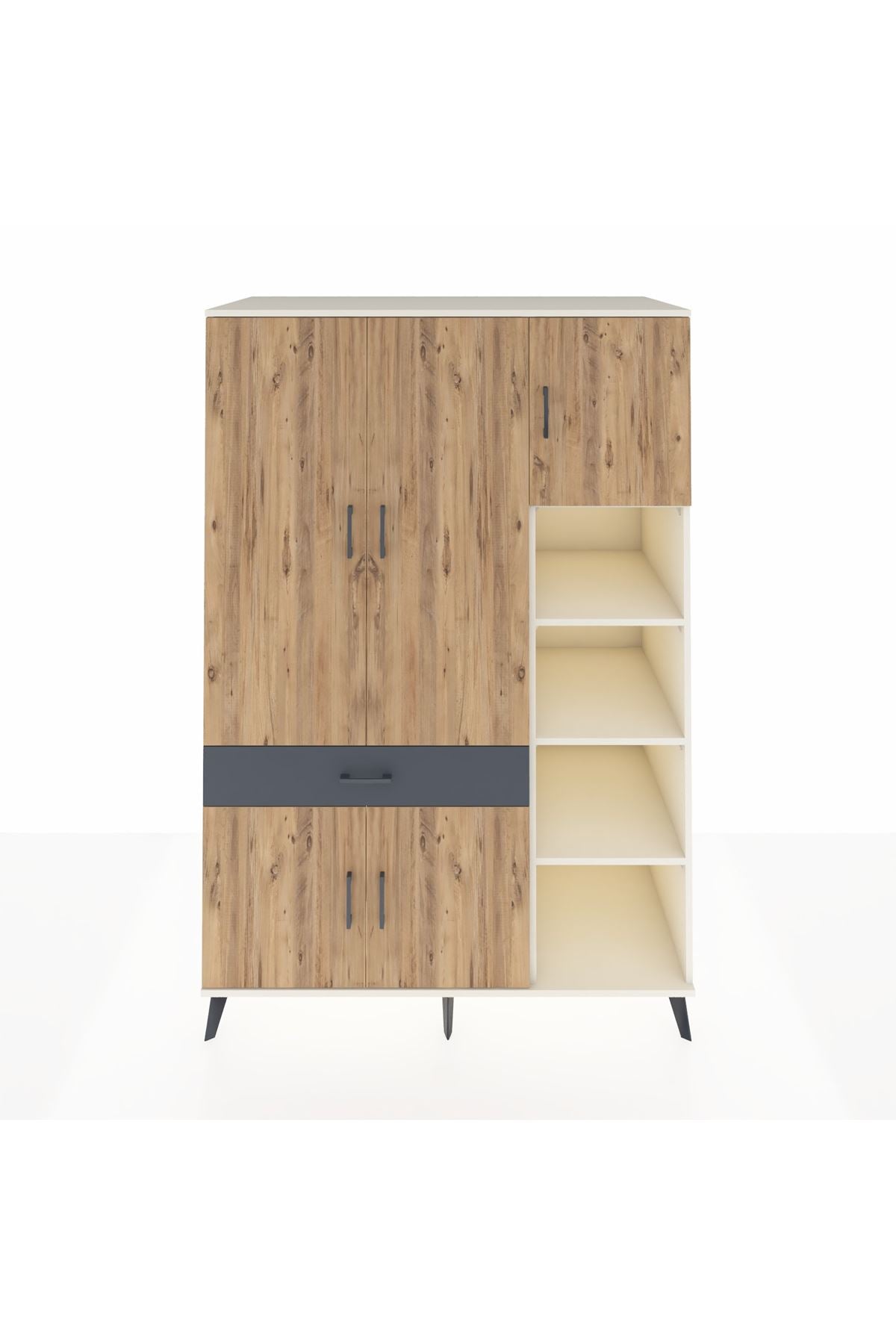 Kronos Dolap 10 Raflı Tek Çekmeceli 5 Kapaklı 132x59x195 Aytaşı-Çam/Antrasit