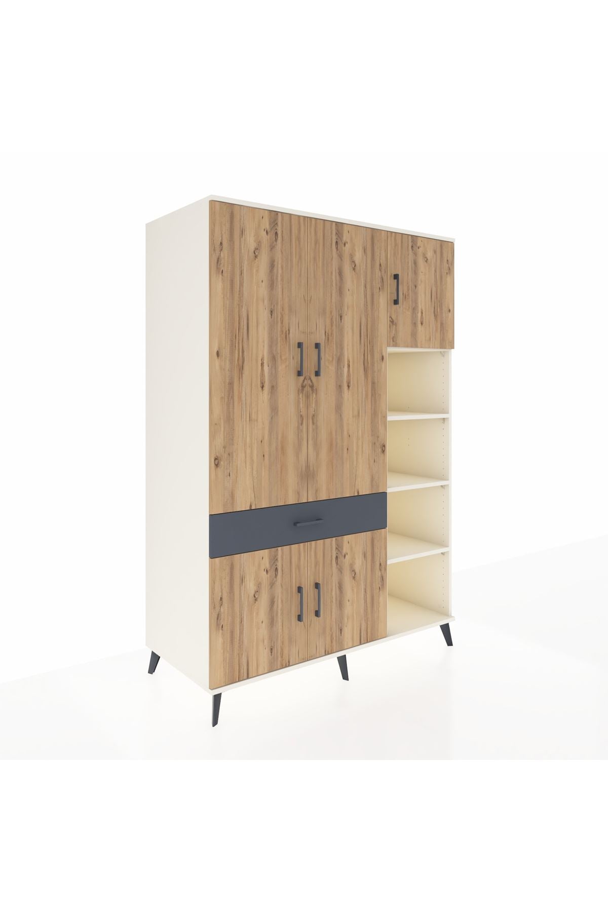 Kronos Dolap 10 Raflı Tek Çekmeceli 5 Kapaklı 132x59x195 Aytaşı-Çam/Antrasit