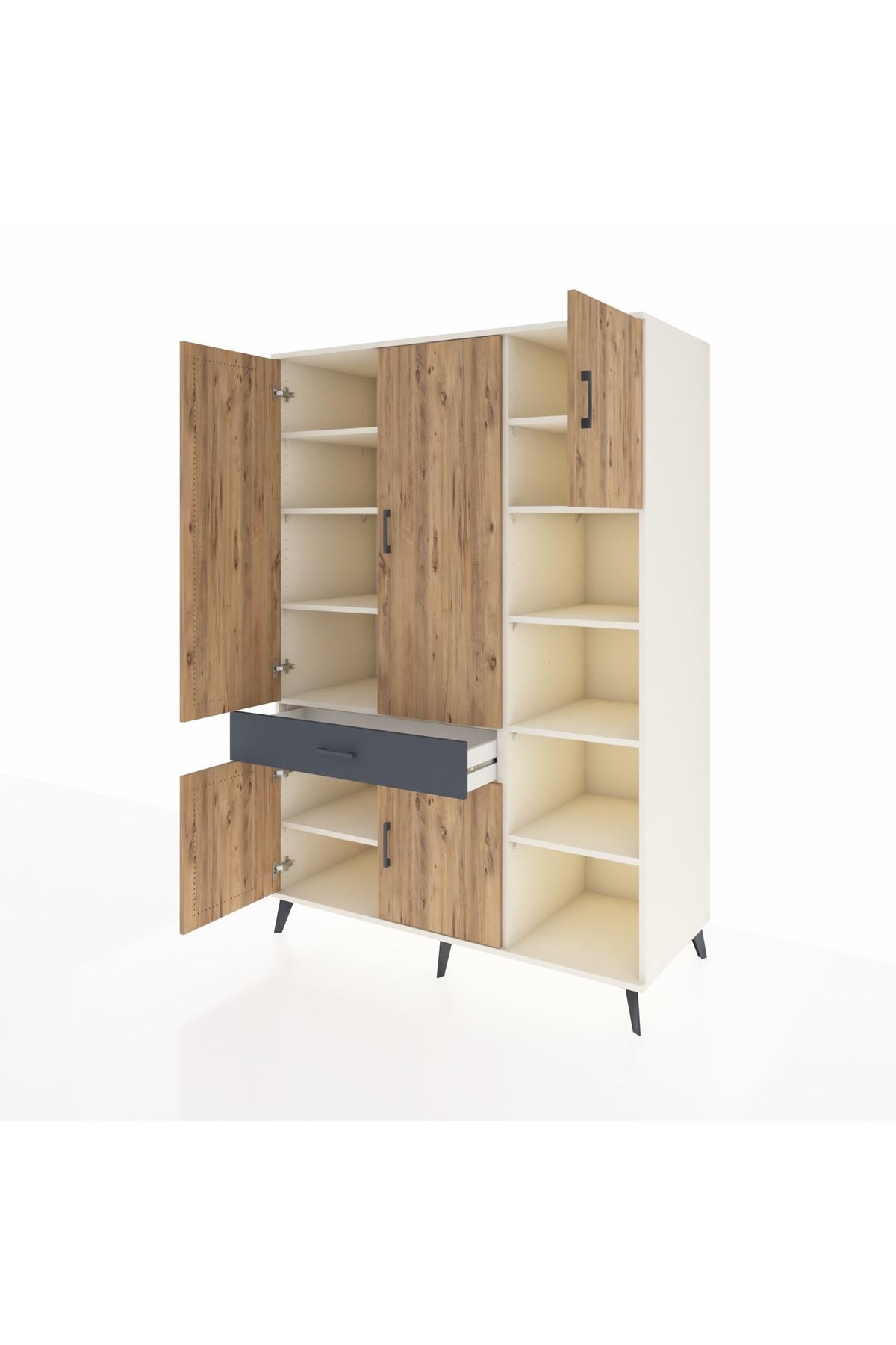 Kronos Dolap 10 Raflı Tek Çekmeceli 5 Kapaklı 132x59x195 Aytaşı-Çam/Antrasit