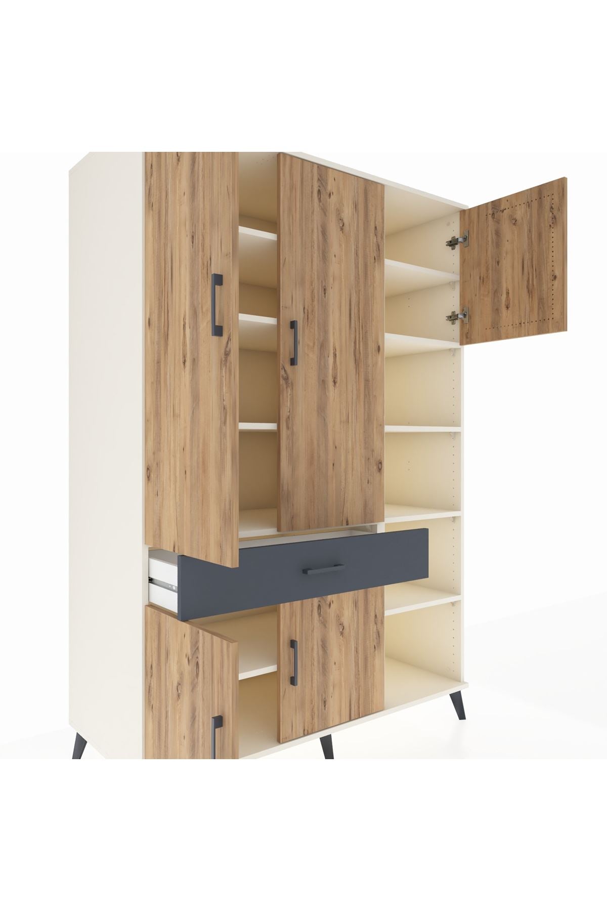 Kronos Dolap 10 Raflı Tek Çekmeceli 5 Kapaklı 132x59x195 Aytaşı-Çam/Antrasit