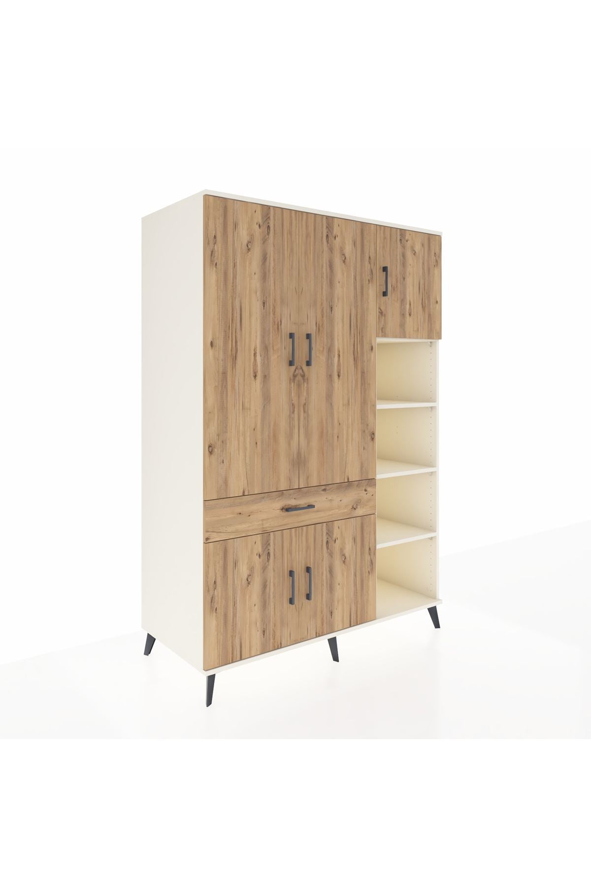 Kronos Dolap 10 Raflı Tek Çekmeceli 5 Kapaklı 132x59x195 Aytaşı-Çam/Çam