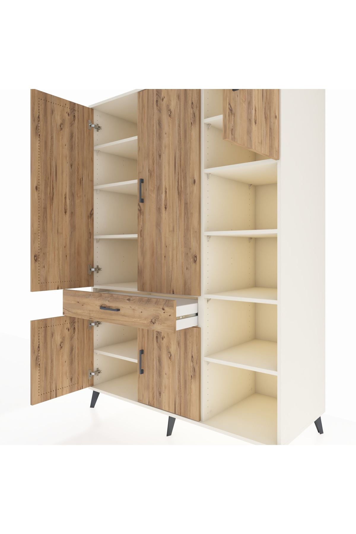 Kronos Dolap 10 Raflı Tek Çekmeceli 5 Kapaklı 132x59x195 Aytaşı-Çam/Çam