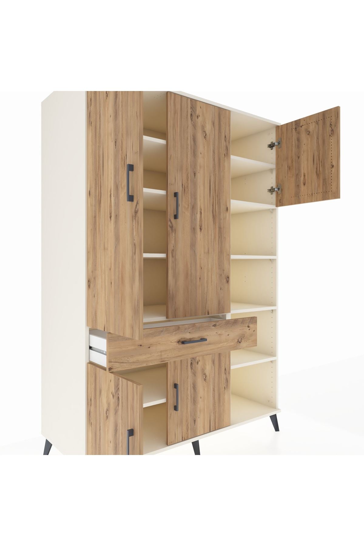 Kronos Dolap 10 Raflı Tek Çekmeceli 5 Kapaklı 132x59x195 Aytaşı-Çam/Çam