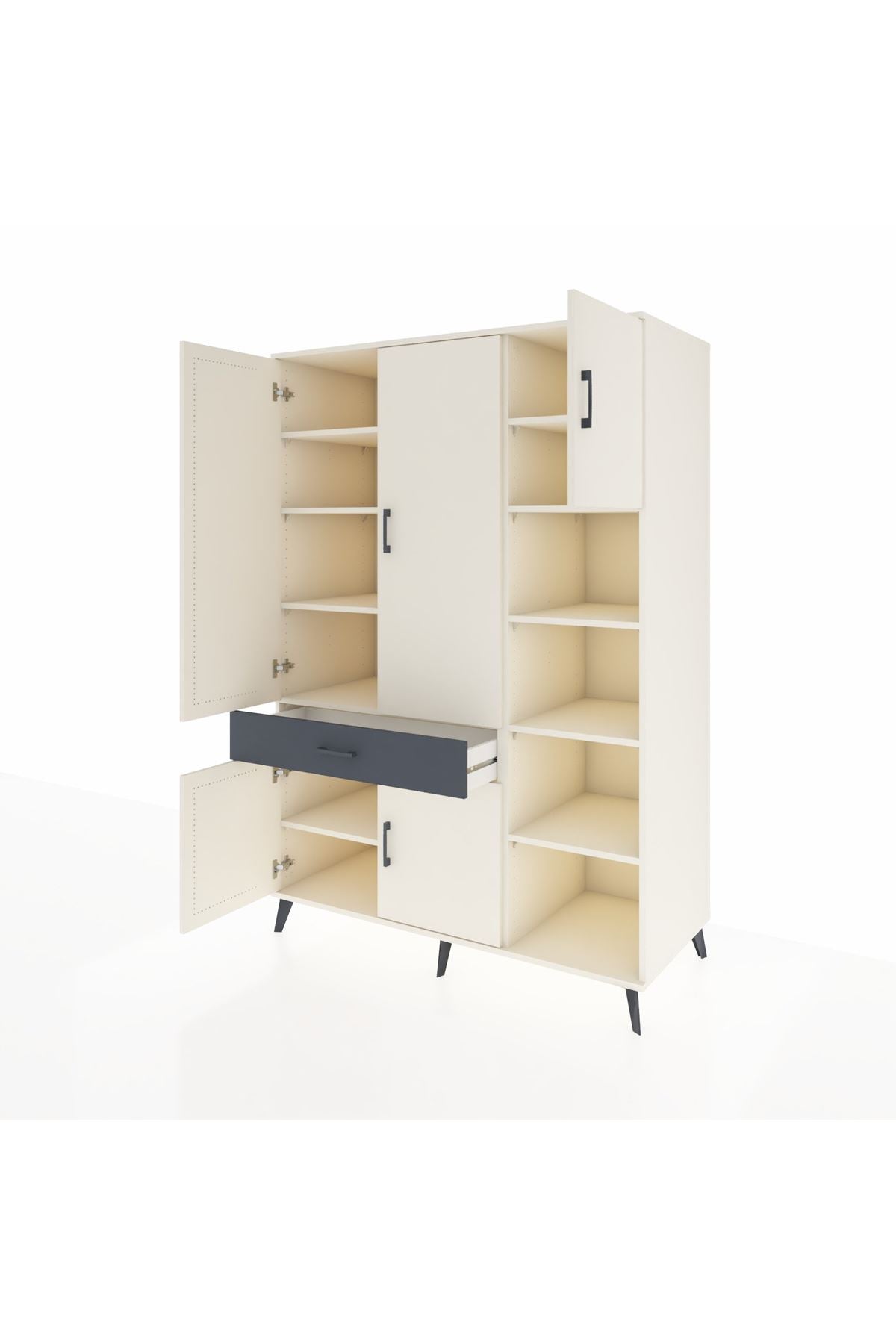 Kronos Dolap 10 Raflı Tek Çekmeceli 5 Kapaklı 132x59x195 Aytaşı-Aytaşı/Antrasit