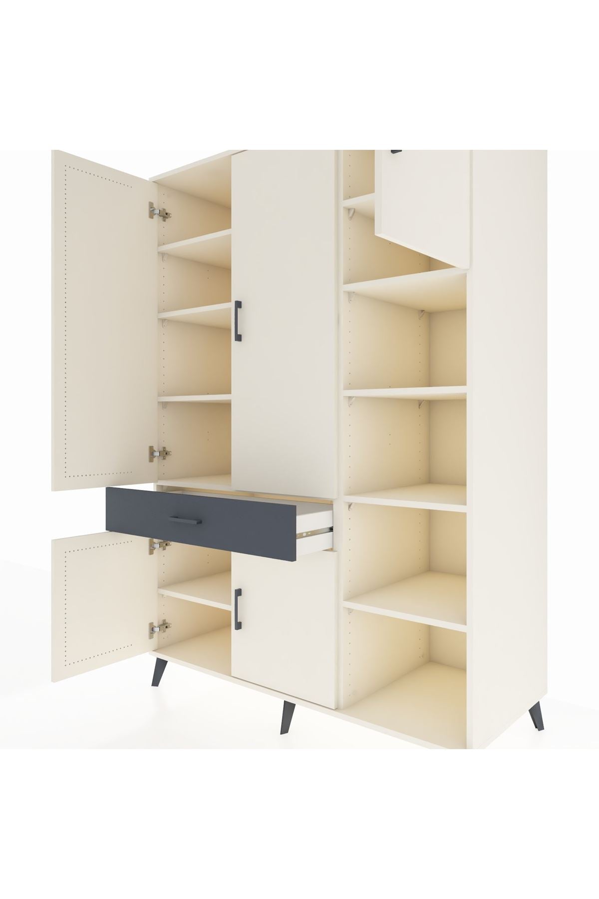 Kronos Dolap 10 Raflı Tek Çekmeceli 5 Kapaklı 132x59x195 Aytaşı-Aytaşı/Antrasit