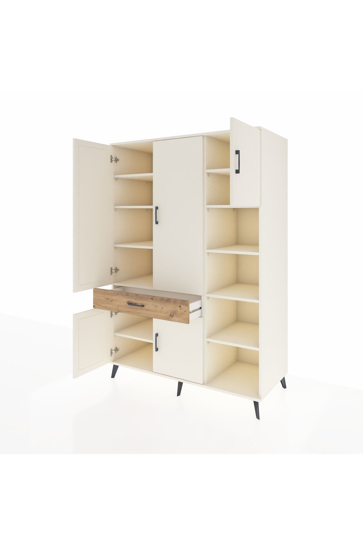 Kronos Dolap 10 Raflı Tek Çekmeceli 5 Kapaklı 132x59x195 Aytaşı-Aytaşı/Çam