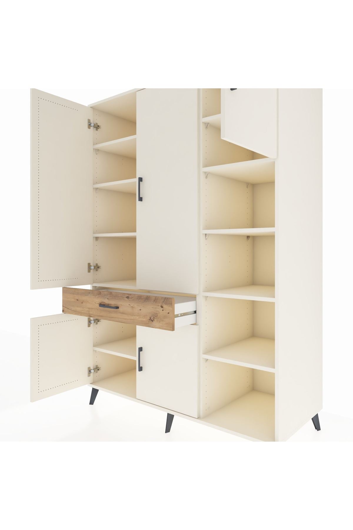 Kronos Dolap 10 Raflı Tek Çekmeceli 5 Kapaklı 132x59x195 Aytaşı-Aytaşı/Çam