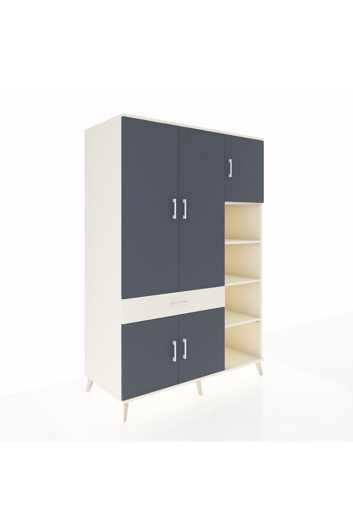 Kronos Dolap 10 Raflı Tek Çekmeceli 5 Kapaklı 132x59x195 Aytaşı-Antrasit/Aytaşı