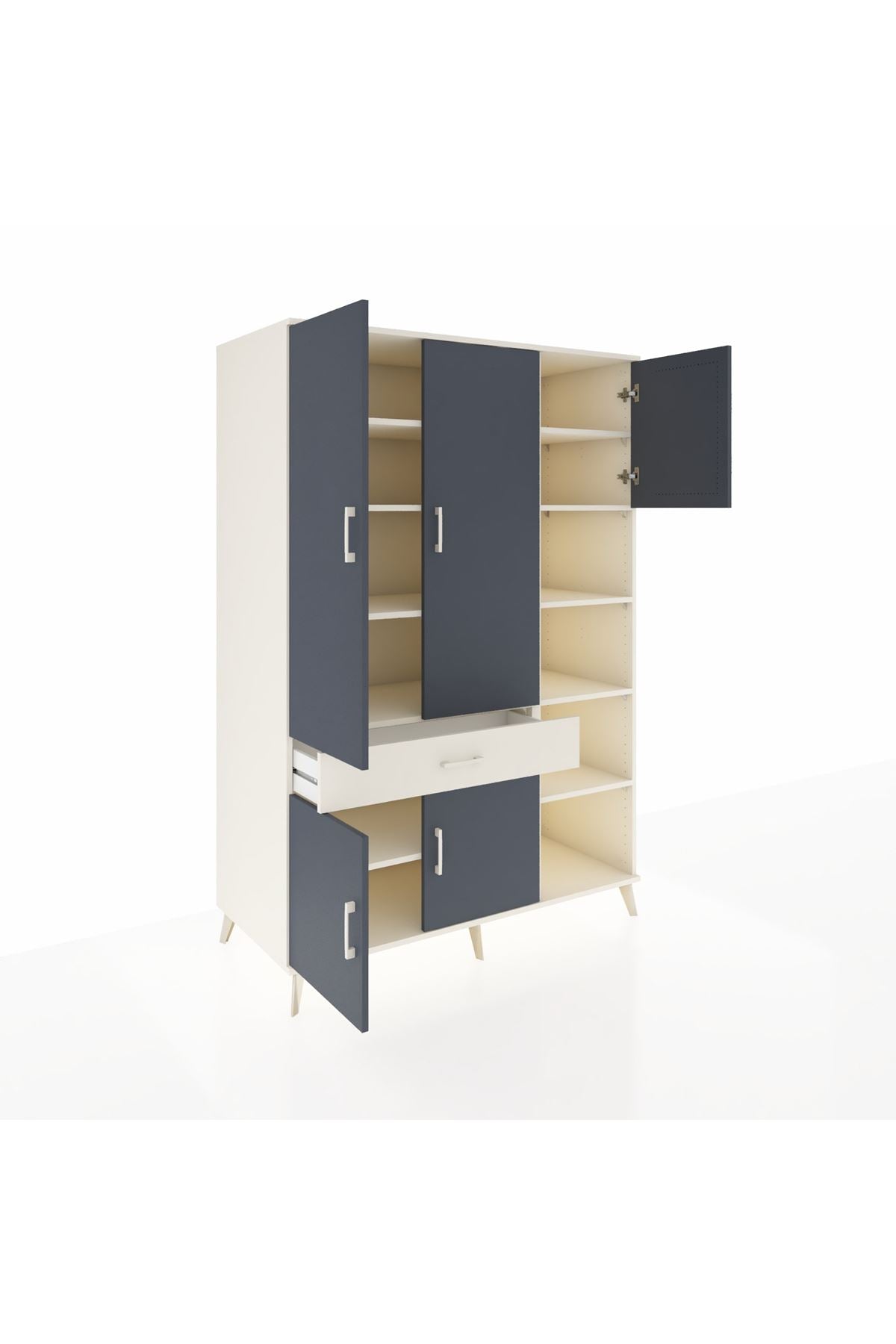 Kronos Dolap 10 Raflı Tek Çekmeceli 5 Kapaklı 132x59x195 Aytaşı-Antrasit/Aytaşı