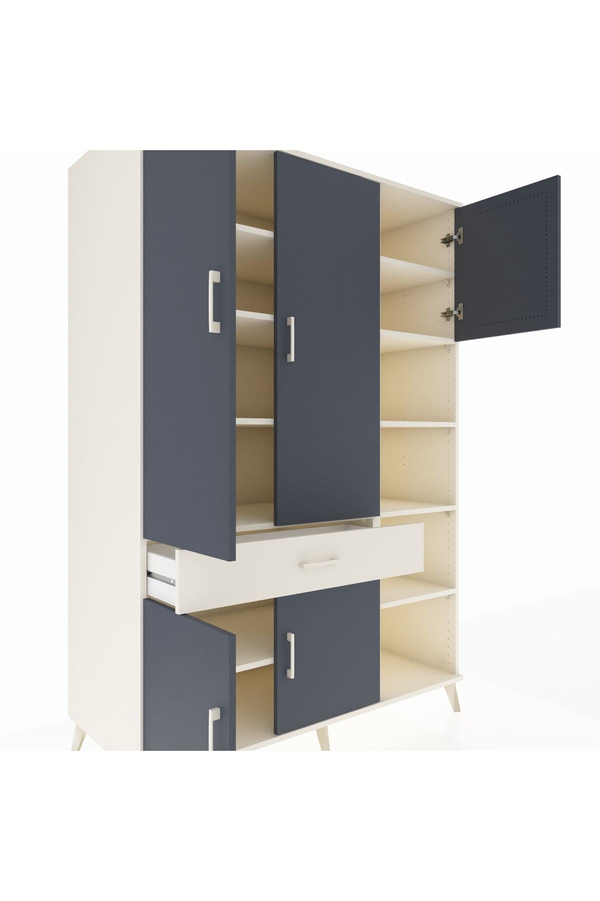 Kronos Dolap 10 Raflı Tek Çekmeceli 5 Kapaklı 132x59x195 Aytaşı-Antrasit/Aytaşı