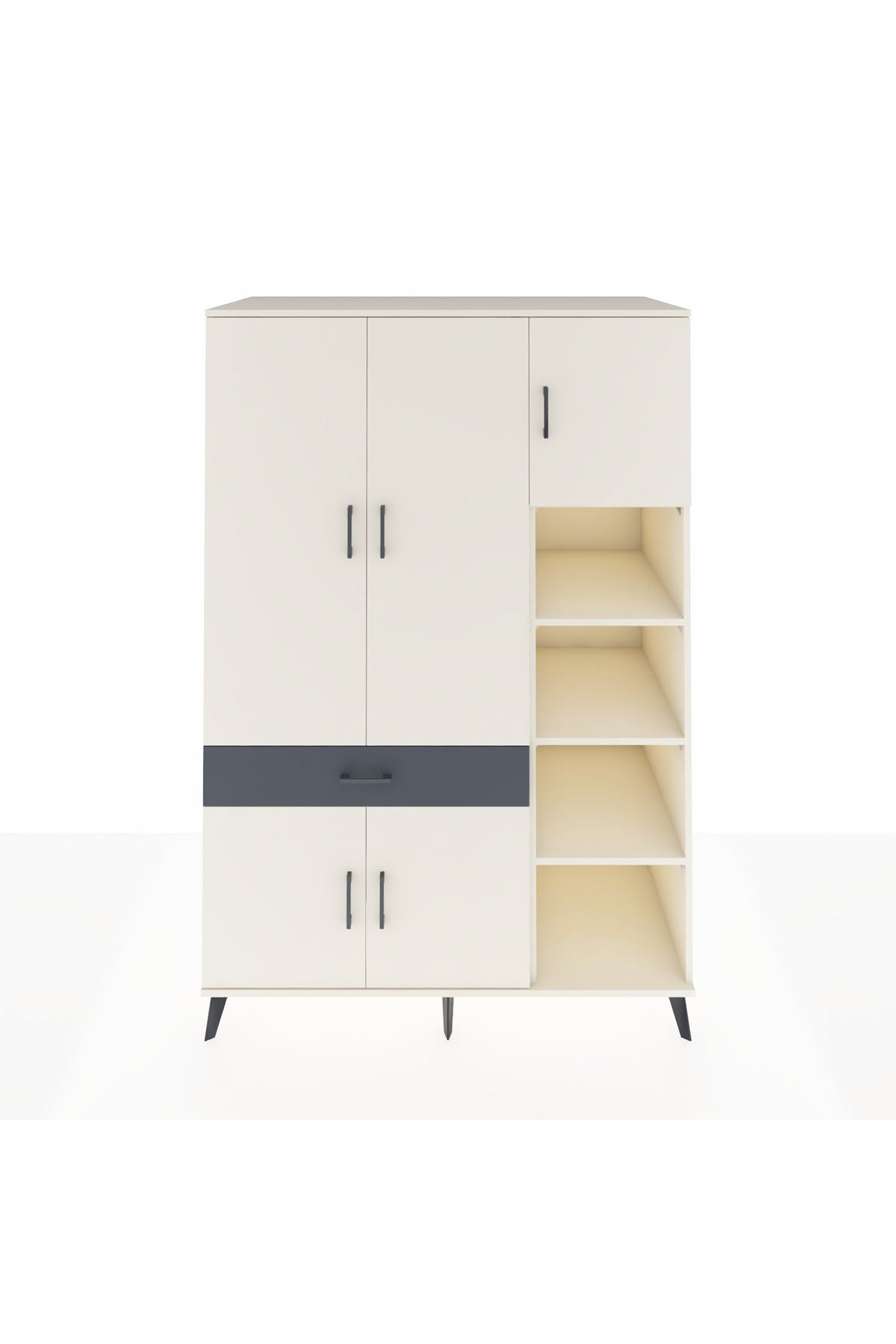 Kronos Dolap 10 Raflı Tek Çekmeceli 5 Kapaklı 132x59x195 Aytaşı-Aytaşı/Antrasit