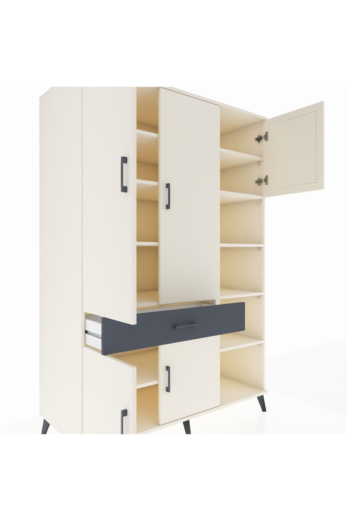 Kronos Dolap 10 Raflı Tek Çekmeceli 5 Kapaklı 132x59x195 Aytaşı-Aytaşı/Antrasit