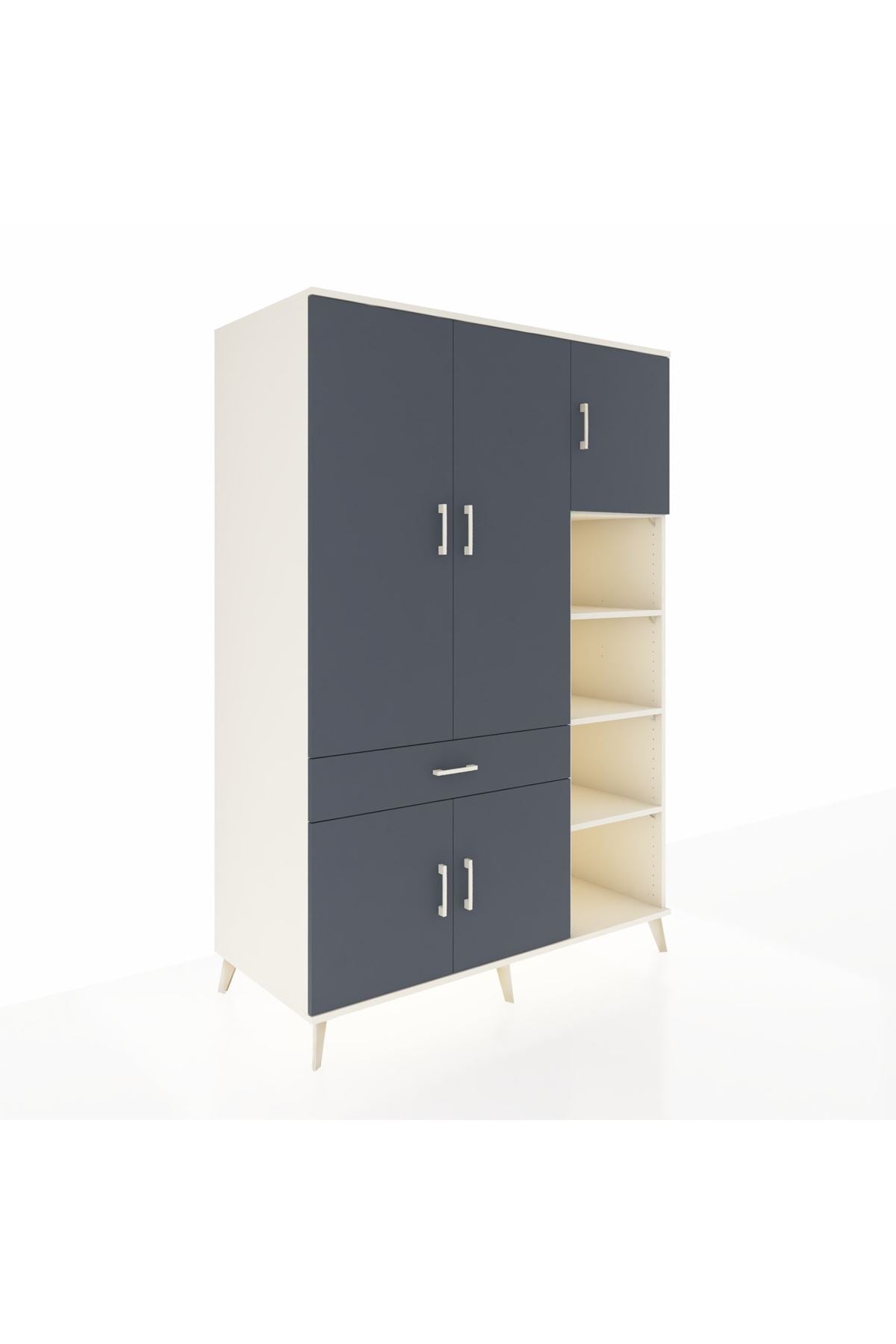 Kronos Dolap 10 Raflı Tek Çekmeceli 5 Kapaklı 132x59x195 Aytaşı-Antrasit/Antrasit