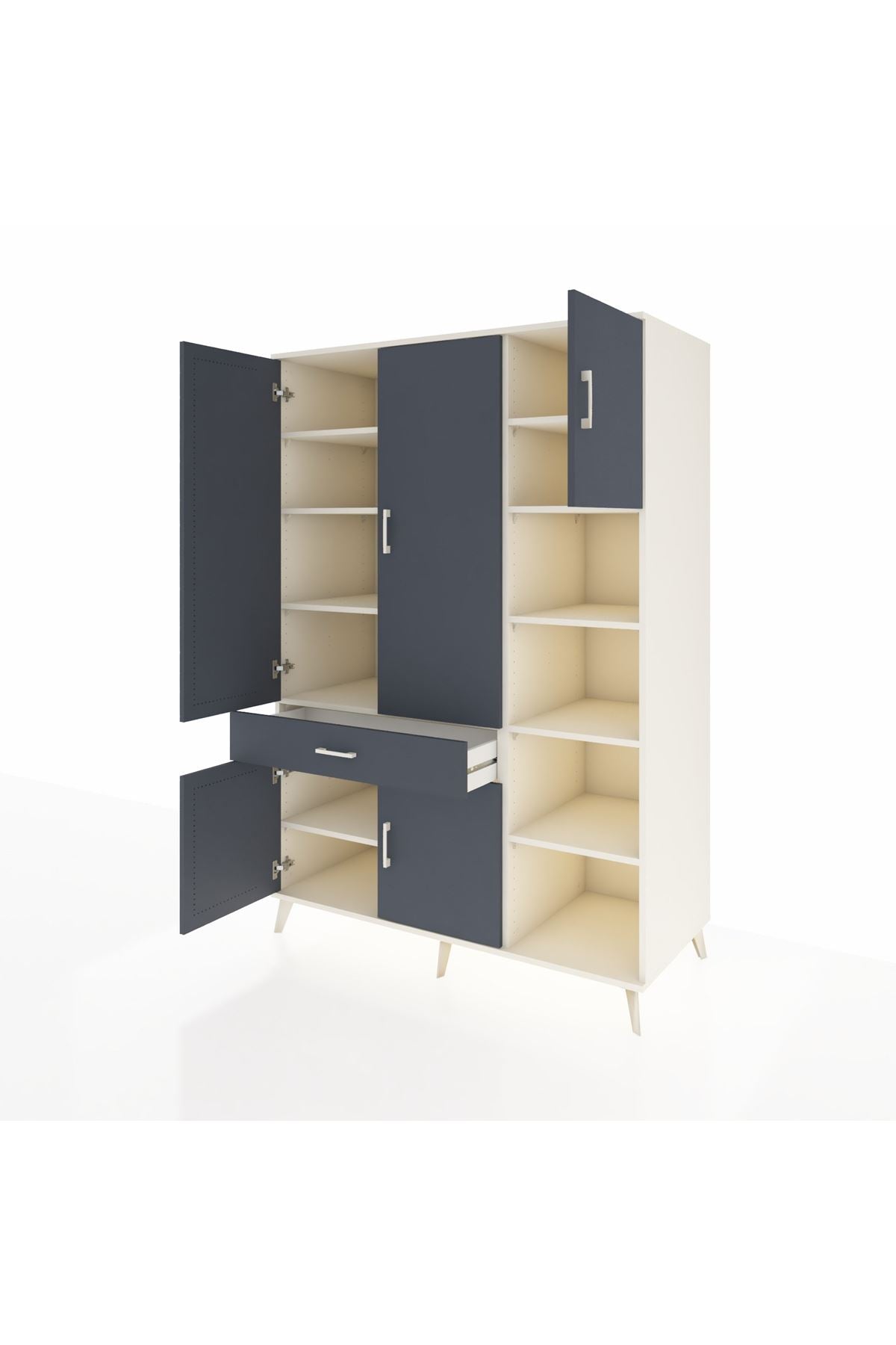 Kronos Dolap 10 Raflı Tek Çekmeceli 5 Kapaklı 132x59x195 Aytaşı-Antrasit/Antrasit