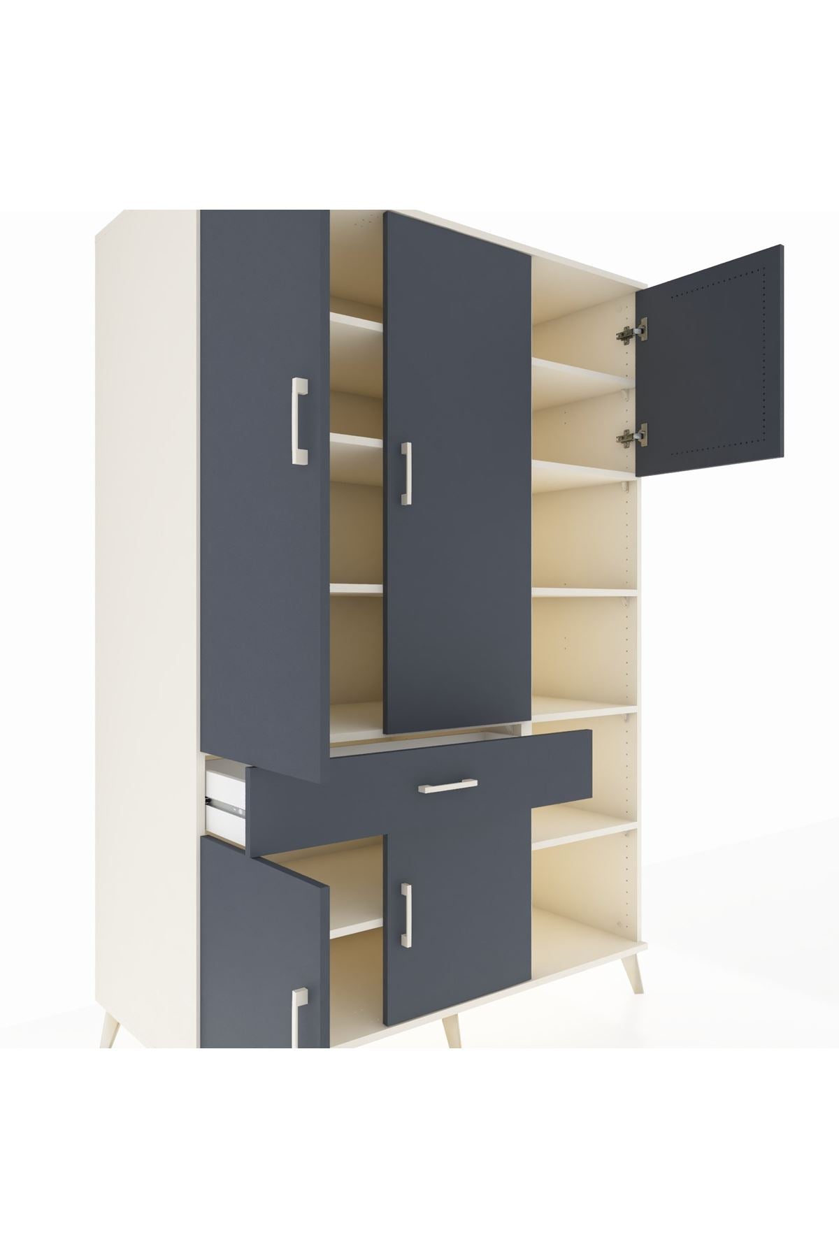 Kronos Dolap 10 Raflı Tek Çekmeceli 5 Kapaklı 132x59x195 Aytaşı-Antrasit/Antrasit