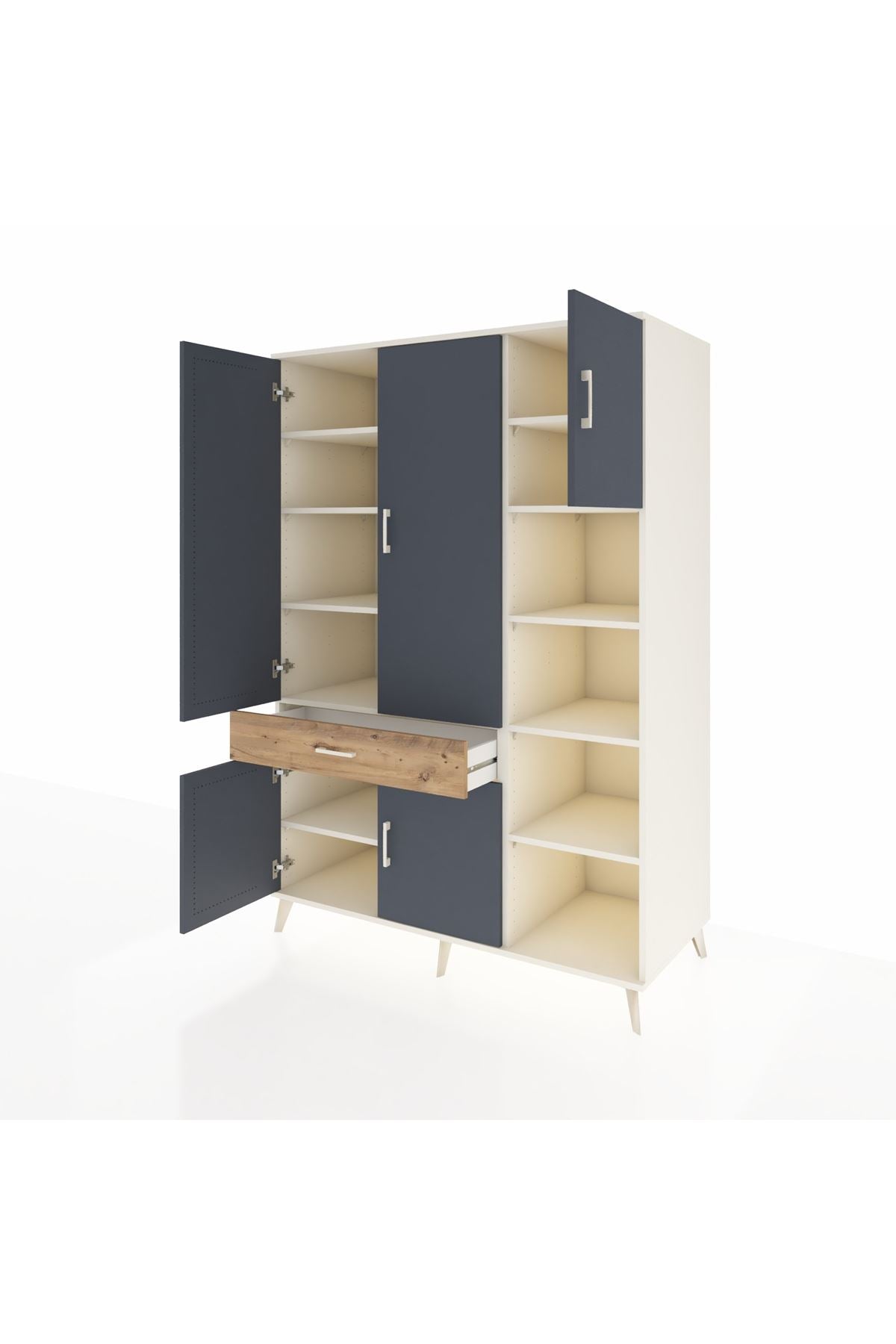 Kronos Dolap 10 Raflı Tek Çekmeceli 5 Kapaklı 132x59x195 Aytaşı-Antrasit/Çam