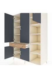 Kronos Dolap 10 Raflı Tek Çekmeceli 5 Kapaklı 132x59x195 Aytaşı-Antrasit/Çam