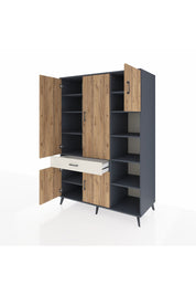 Kronos Dolap 10 Raflı Tek Çekmeceli 5 Kapaklı 132x59x195 Antrasit-Çam/Aytaşı