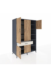 Kronos Dolap 10 Raflı Tek Çekmeceli 5 Kapaklı 132x59x195 Antrasit-Çam/Aytaşı