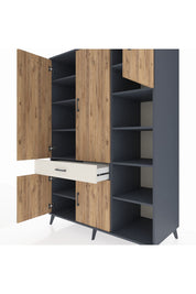 Kronos Dolap 10 Raflı Tek Çekmeceli 5 Kapaklı 132x59x195 Antrasit-Çam/Aytaşı