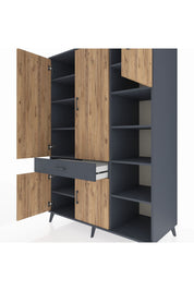 Kronos Dolap 10 Raflı Tek Çekmeceli 5 Kapaklı 132x59x195 Antrasit-Çam/Antrasit