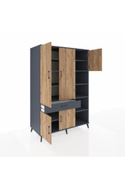 Kronos Dolap 10 Raflı Tek Çekmeceli 5 Kapaklı 132x59x195 Antrasit-Çam/Antrasit