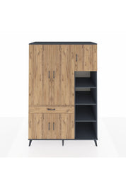 Kronos Dolap 10 Raflı Tek Çekmeceli 5 Kapaklı 132x59x195 Antrasit-Çam/Çam