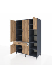Kronos Dolap 10 Raflı Tek Çekmeceli 5 Kapaklı 132x59x195 Antrasit-Çam/Çam