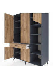 Kronos Dolap 10 Raflı Tek Çekmeceli 5 Kapaklı 132x59x195 Antrasit-Çam/Çam