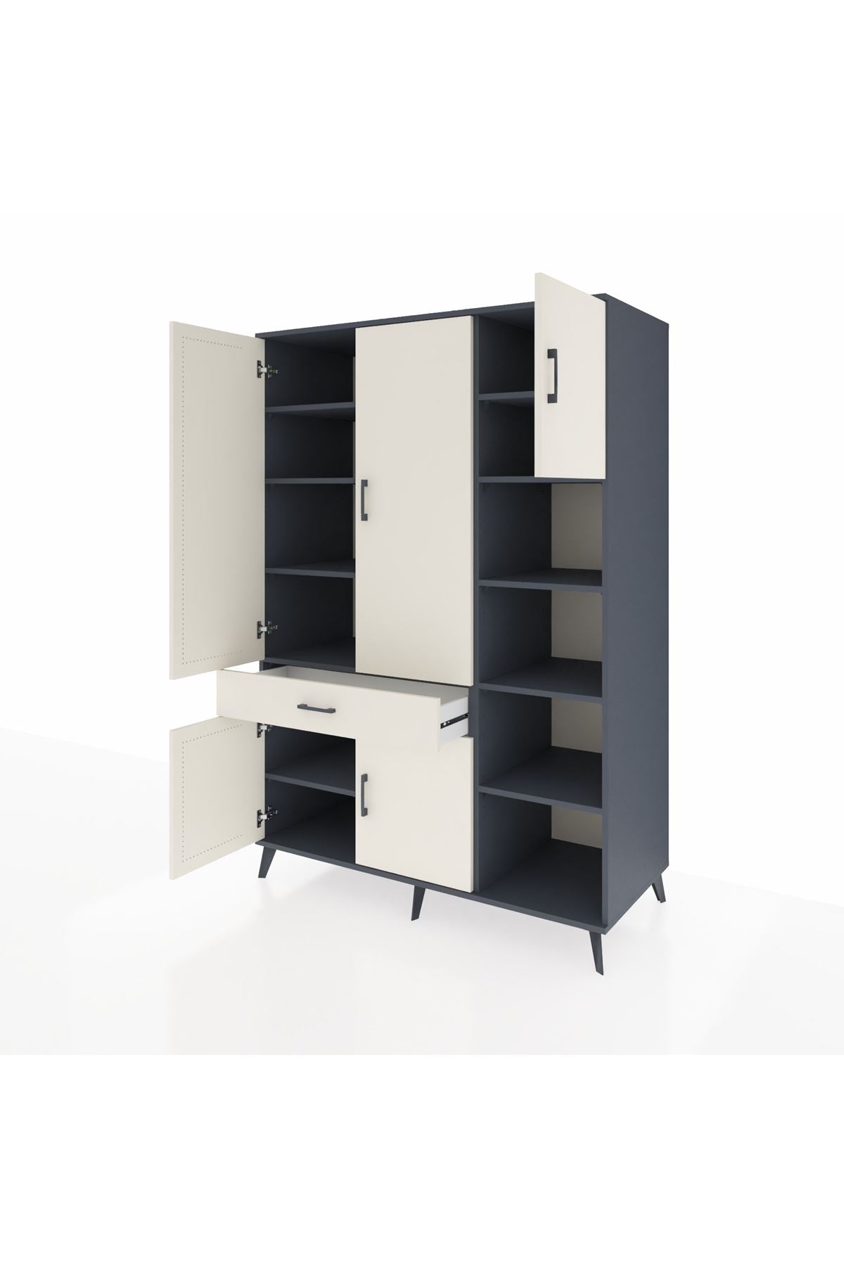 Kronos Dolap 10 Raflı Tek Çekmeceli 5 Kapaklı 132x59x195 Antrasit-Aytaşı/Aytaşı