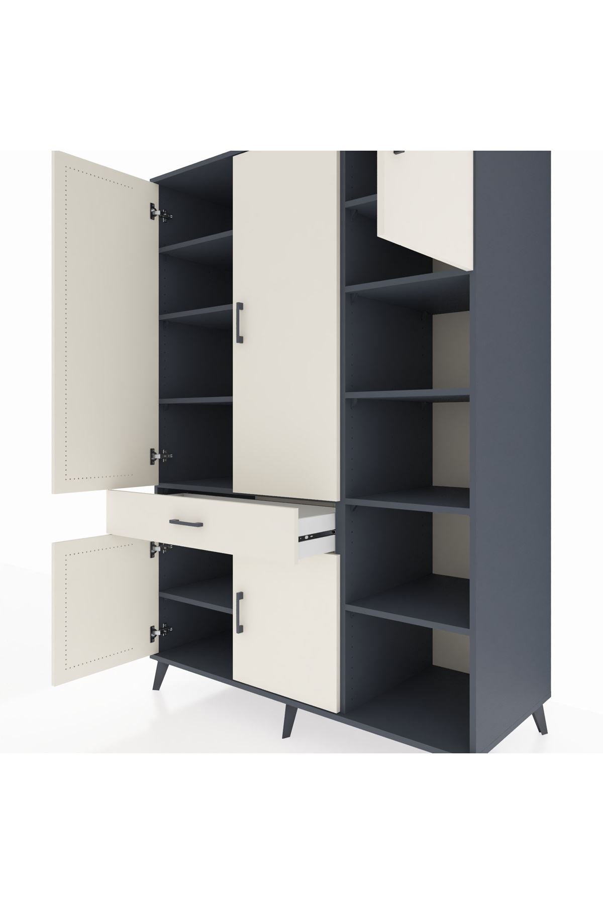 Kronos Dolap 10 Raflı Tek Çekmeceli 5 Kapaklı 132x59x195 Antrasit-Aytaşı/Aytaşı