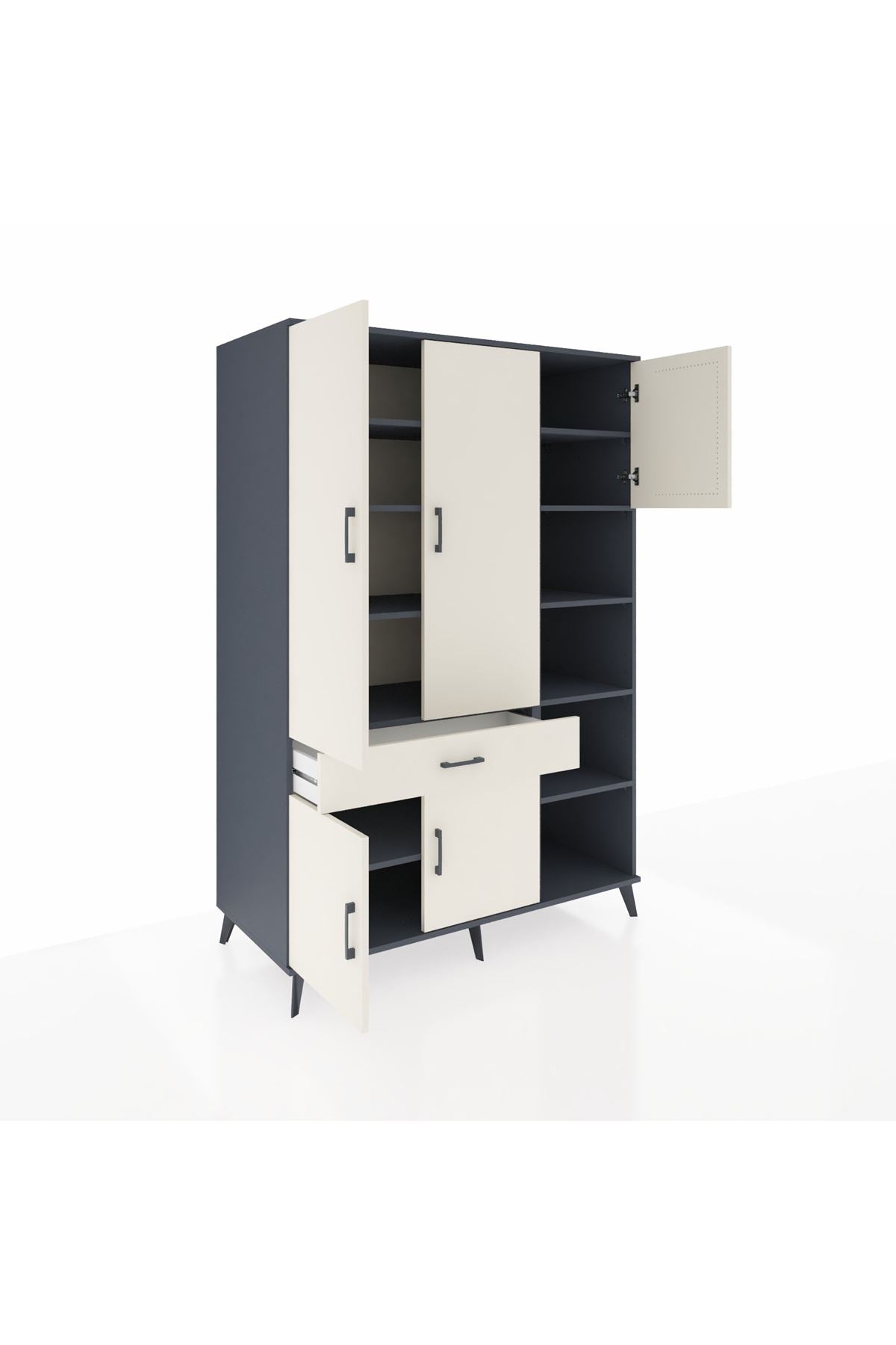 Kronos Dolap 10 Raflı Tek Çekmeceli 5 Kapaklı 132x59x195 Antrasit-Aytaşı/Aytaşı