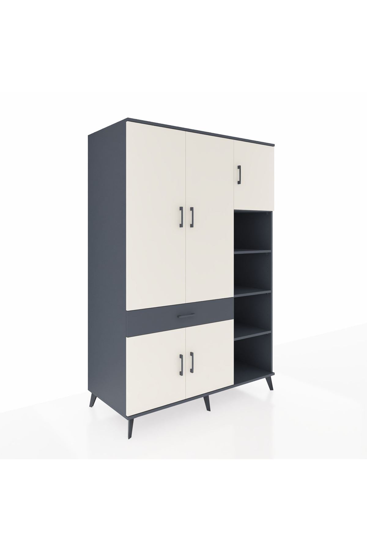 Kronos Dolap 10 Raflı Tek Çekmeceli 5 Kapaklı 132x59x195 Antrasit-Aytaşı/Antrasit