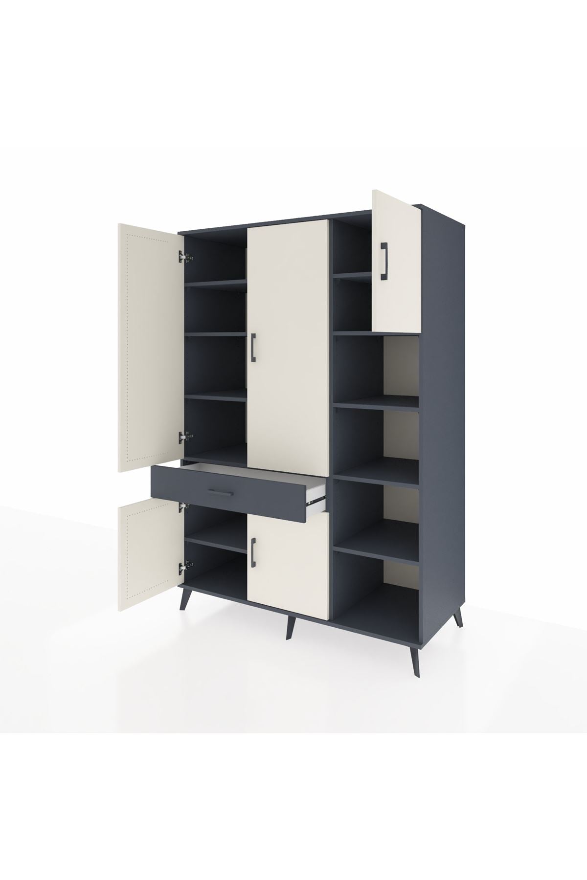 Kronos Dolap 10 Raflı Tek Çekmeceli 5 Kapaklı 132x59x195 Antrasit-Aytaşı/Antrasit