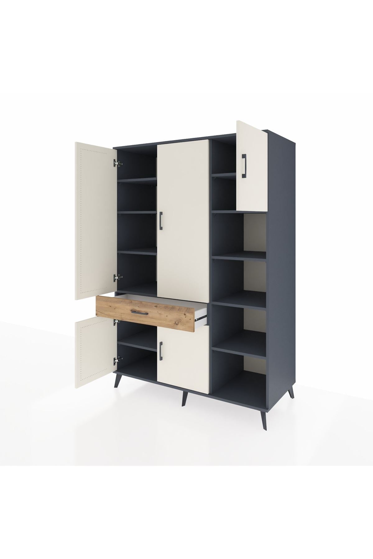 Kronos Dolap 10 Raflı Tek Çekmeceli 5 Kapaklı 132x59x195 Antrasit-Aytaşı/Çam