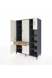 Kronos Dolap 10 Raflı Tek Çekmeceli 5 Kapaklı 132x59x195 Antrasit-Aytaşı/Çam