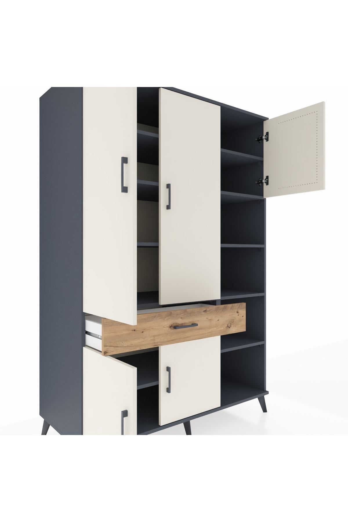 Kronos Dolap 10 Raflı Tek Çekmeceli 5 Kapaklı 132x59x195 Antrasit-Aytaşı/Çam