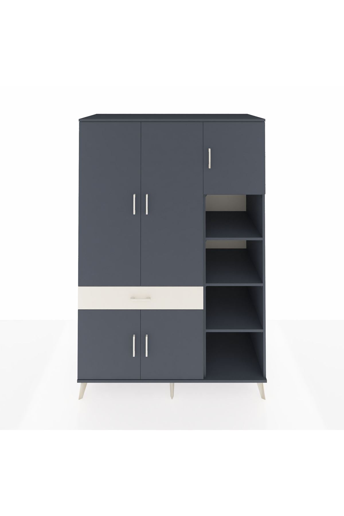 Kronos Dolap 10 Raflı Tek Çekmeceli 5 Kapaklı 132x59x195 Antrasit-Antrasit/Aytaşı