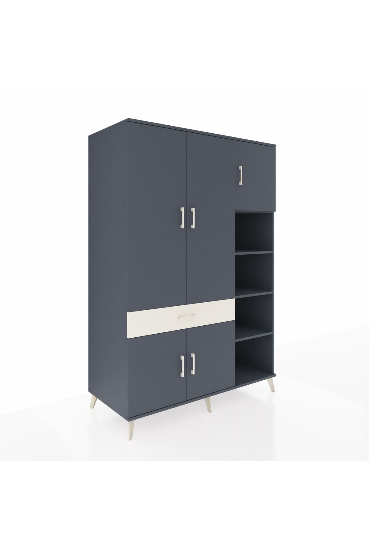 Kronos Dolap 10 Raflı Tek Çekmeceli 5 Kapaklı 132x59x195 Antrasit-Antrasit/Aytaşı