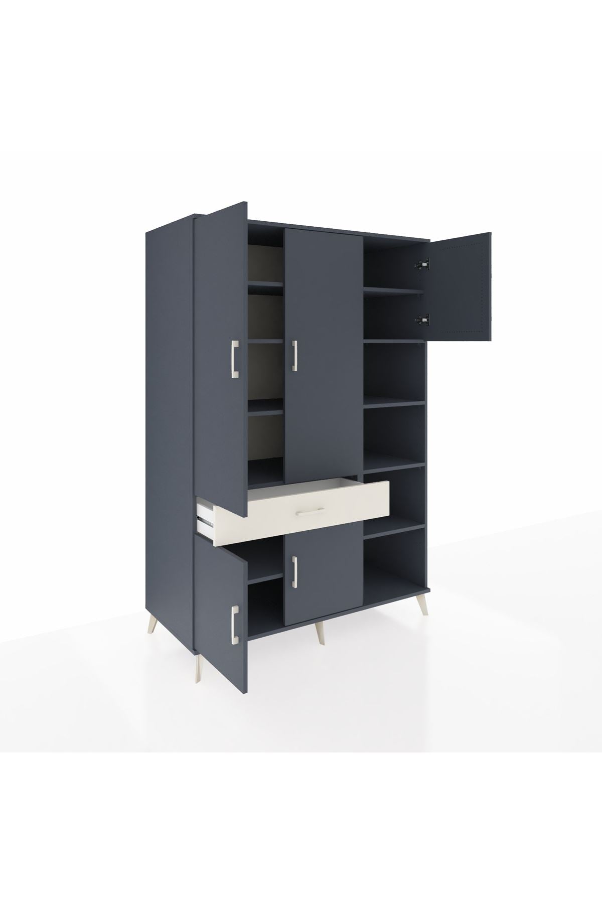 Kronos Dolap 10 Raflı Tek Çekmeceli 5 Kapaklı 132x59x195 Antrasit-Antrasit/Aytaşı