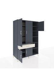 Kronos Dolap 10 Raflı Tek Çekmeceli 5 Kapaklı 132x59x195 Antrasit-Antrasit/Aytaşı