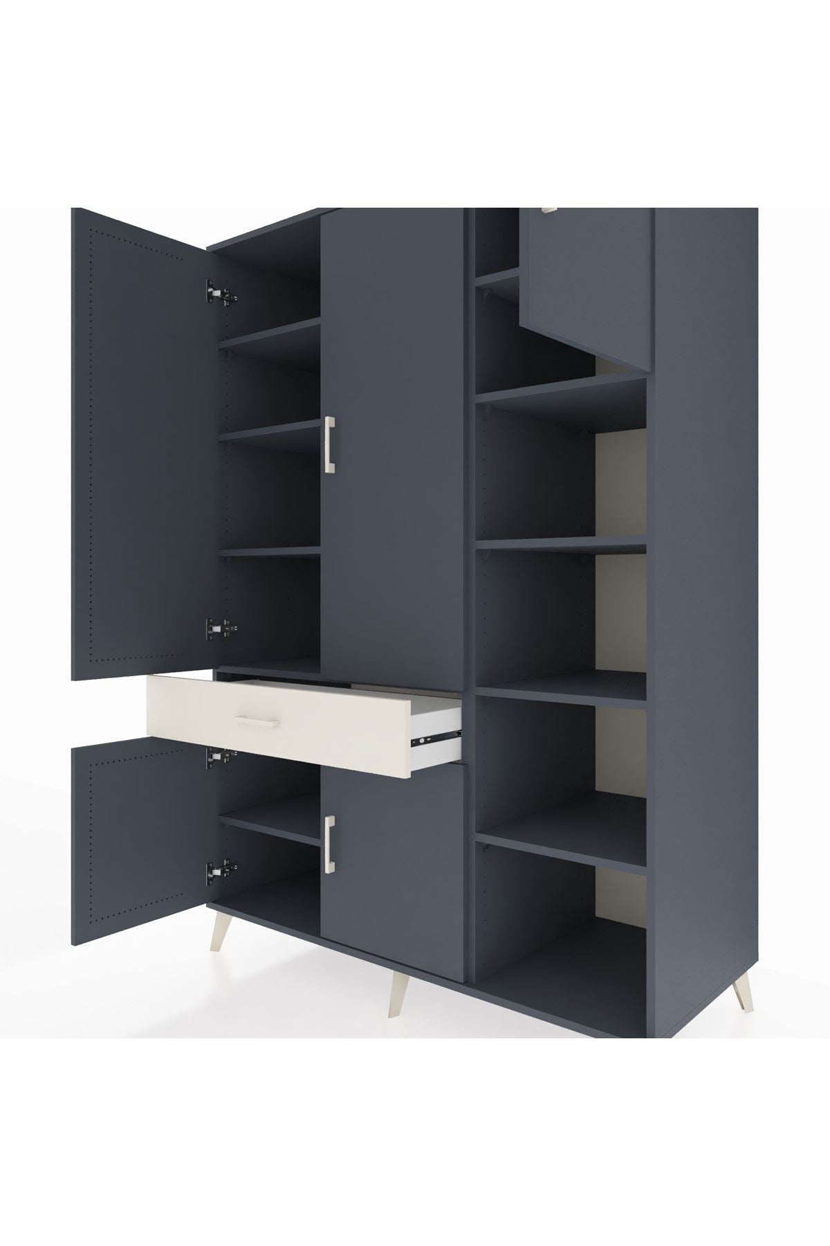 Kronos Dolap 10 Raflı Tek Çekmeceli 5 Kapaklı 132x59x195 Antrasit-Antrasit/Aytaşı