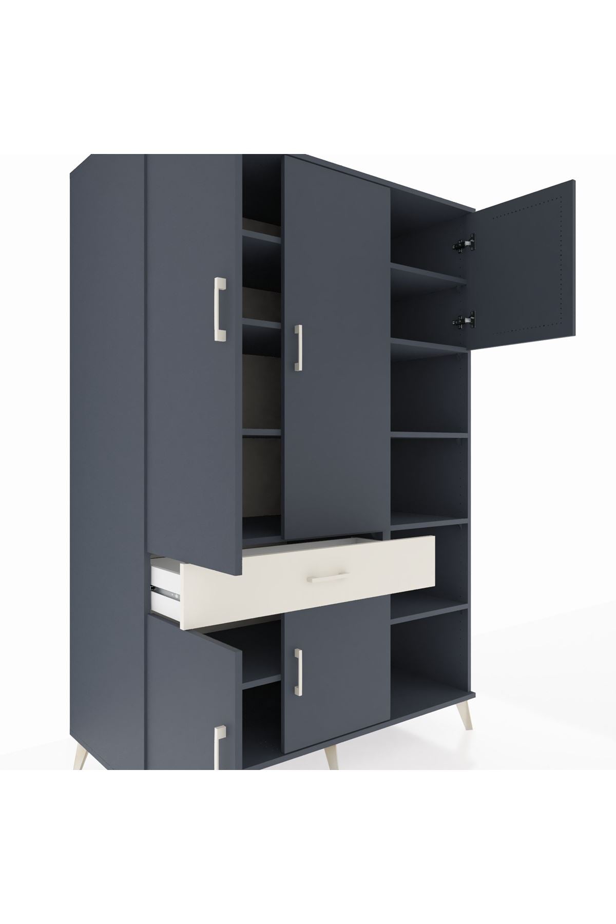 Kronos Dolap 10 Raflı Tek Çekmeceli 5 Kapaklı 132x59x195 Antrasit-Antrasit/Aytaşı